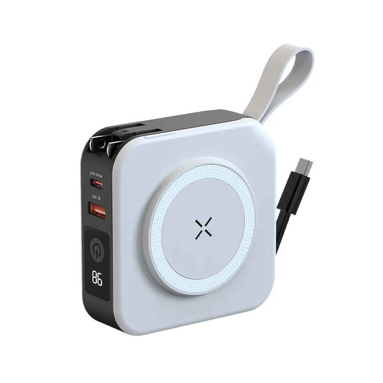 OEM ODM 10000mAh þráðlaus rafknúinn bankinn með snúru USB C hratt hleðsla segulmagnaðir 15w þráðlaus hleðsla